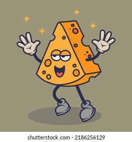 Queso amarrado con pegatina de expresión de cara feliz. Pegatina de dibujos animados al estilo cómico con contorno. Decoración para tarjetas de felicitación, carteles, parches, huellas para ropa, emblemas.