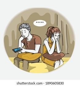 Bored couple. Couples arguing, marital problems. Hand drawn style vector design illustrations.
