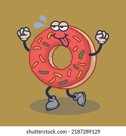 Bored Donuts with teasing face expression sticker. Cartoon sticker in comic style with contour. Decoration for greeting cards, posters, patches, prints for clothes, emblems.
