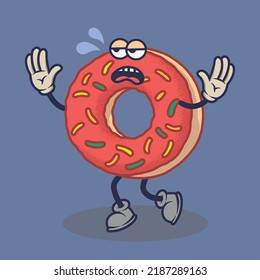 Bored Donuts with weary face expression sticker. Cartoon sticker in comic style with contour. Decoration for greeting cards, posters, patches, prints for clothes, emblems.