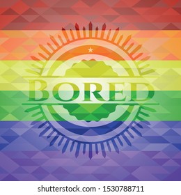 Bored emblem on mosaic background with the colors of the LGBT flag