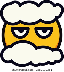 Bored emoji face with cloud-like hair expressing fatigue or disinterest.