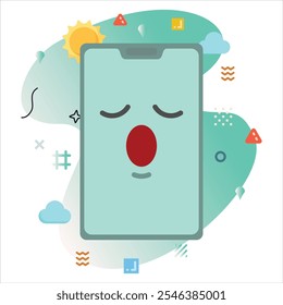 Bored Emoji on a Smartphone Screen: Modern Illustration Design with a Creative Touch of Colorful Geometric Elements | Bored Emoji Icon Design on Smartphone Screen