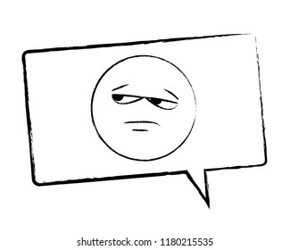 Bored emoticon in bubble sketch