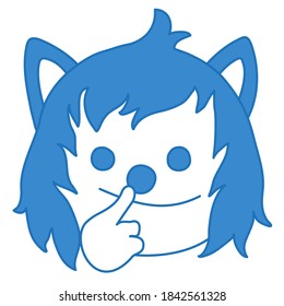 bored emoticon picking his nose with his finger, simplistic facial expression vector illustration, wolf cartoon character, simple hand drawn line icon from a set