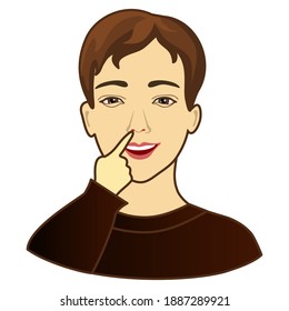 bored emoticon picking his nose with his finger, simplistic facial expression vector illustration, men cartoon character, simple hand drawn icon