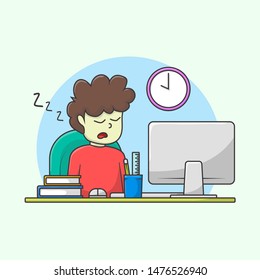bored and exhausted, employee fall asleep on the table