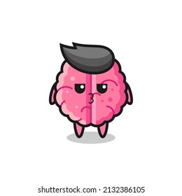 the bored expression of cute brain characters , cute style design for t shirt, sticker, logo element