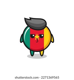 the bored expression of cute cameroon flag badge characters , cute style design for t shirt, sticker, logo element