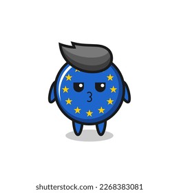 the bored expression of cute europe flag badge characters , cute style design for t shirt, sticker, logo element