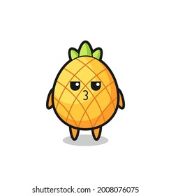 the bored expression of cute pineapple characters , cute style design for t shirt, sticker, logo element
