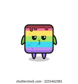the bored expression of cute rainbow cake characters , cute style design for t shirt, sticker, logo element