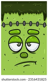 Bored Expression of Frankenstein Face Character Cartoon. Wallpaper, Cover, Label and Packaging Design. Vector Illustration