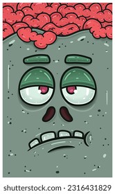 Bored Expression of Zombie Face Character Cartoon. Wallpaper, Cover, Label and Packaging Design. Vector Illustration
