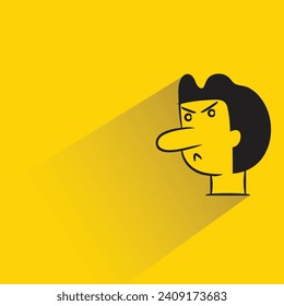 bored face icon with shadow on yellow background