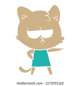 bored flat color style cartoon cat pointing