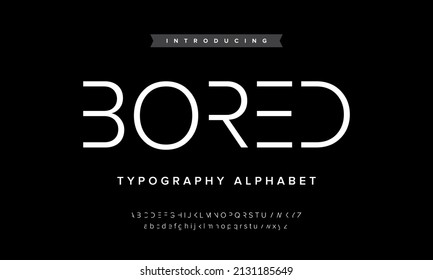 Bored futuristic modern abstract alphabet. Simple future a to z typography. Isolated vector font.
