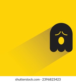 bored ghost emoji with shadow on yellow background