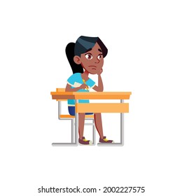 bored girl copying from board at school cartoon vector. bored girl copying from board at school character. isolated flat cartoon illustration