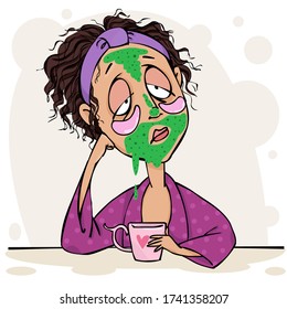 Bored girl with cosmetic mask