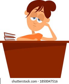 Bored girl, illustration, vector on white background