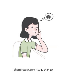 bored girl procrastinating cartoon concept
