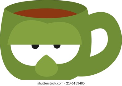 Bored green cup, illustration, vector on a white background.