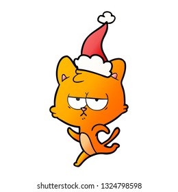 caricatura de gradiente dibujada a mano aburrida de un gato con sombrero santa