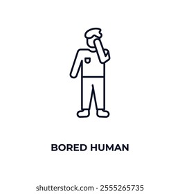 bored human outline icon. Linear vector from feelings concept. Thin line bored human icon isolated on white background