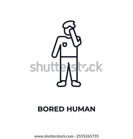 bored human outline icon. Linear vector from feelings concept. Thin line bored human icon isolated on white background