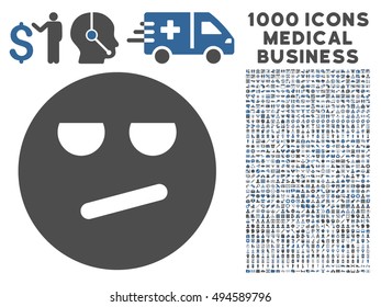 Bored icon with 1000 medical business cobalt and gray vector pictograms. Collection style is flat bicolor symbols, white background.