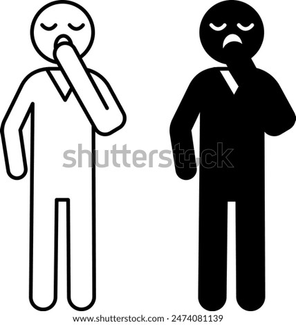Bored icons. Black and White Vector Icons of a Man Yawning from Boredom. Emotions, Mental Health. Mood Concept
