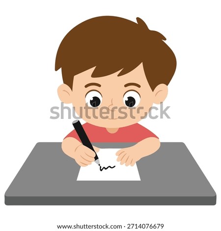 Bored kid doing homework or sitting on boring school lesson cute cartoon vector