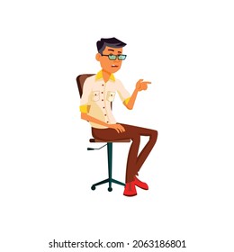 bored korean guy explaining job responsibilities in office cartoon vector. bored korean guy explaining job responsibilities in office character. isolated flat cartoon illustration