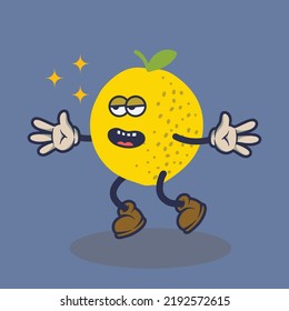Bored Lemonade with laughing face expression sticker. Cartoon sticker in comic style with contour. Decoration for greeting cards, posters, patches, prints for clothes, emblems.