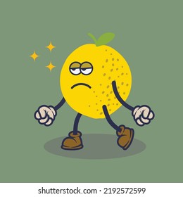 Bored Lemonade with sadly face expression sticker. Cartoon sticker in comic style with contour. Decoration for greeting cards, posters, patches, prints for clothes, emblems.