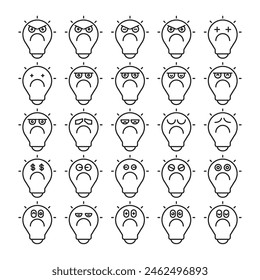 bored light bulb emoji icons set vector illustration