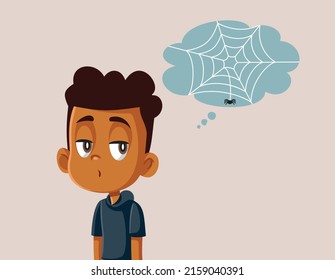
Bored Little Boy Thinking of Nothing Vector Cartoon Illustration. Little child depressed from the routine and boredom 

