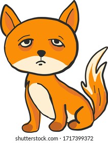 Bored little fox, illustration, vector on white background