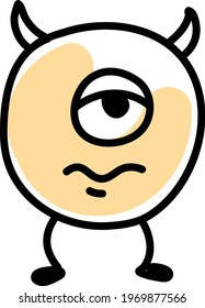 Bored little monster, icon illustration, vector on white background