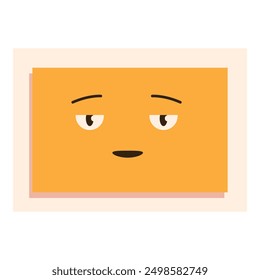 Bored looking, orange square emoji with half closed eyes conveying a sense of apathy and fatigue