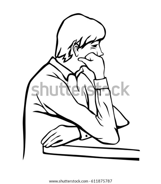 Bored Man Hand On His Face Stock Vector (Royalty Free) 611875787