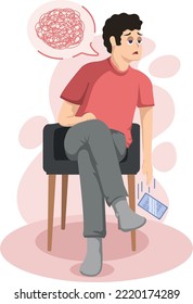 Bored Man Sitting Chair Phone Vector
