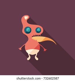 Bored monster flat square icon with long shadows.