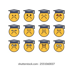 bored and moody student emoticons set