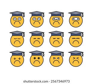 bored and moody student emoticons set