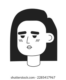 Bored moody woman monochromatic flat vector character head. Black and white avatar icon. Editable cartoon user portrait. Simple lineart ink spot illustration for web graphic design and animation