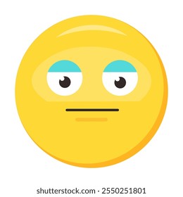 Bored neutral emoji facial expression, fatigue emoticon icon. Colorful vector smiley. Cute sticker, social media mood character, emotionless and calm feeling chat element