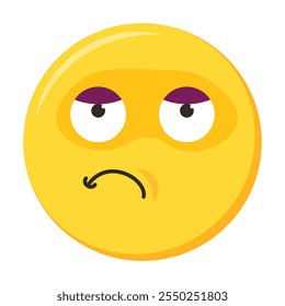 Bored neutral emoji facial expression, fatigue emoticon icon. Colorful vector smiley. Cute sticker, social media mood character, emotionless and calm feeling chat element