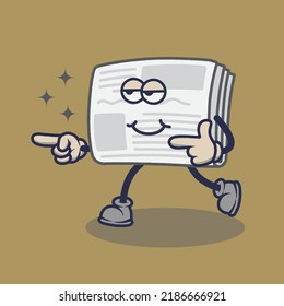 Bored Newspaper with smiling face expression sticker. Cartoon sticker in comic style with contour. Decoration for greeting cards, posters, patches, prints for clothes, emblems.